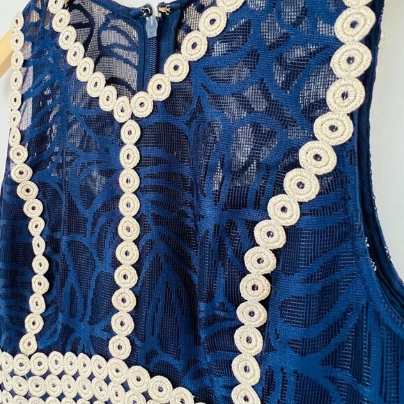 Lilly Pulitzer NWT Leigh Stretch Shift Dress True Navy & Gold Lace Detail Sz 6 - Picture 6 of 16